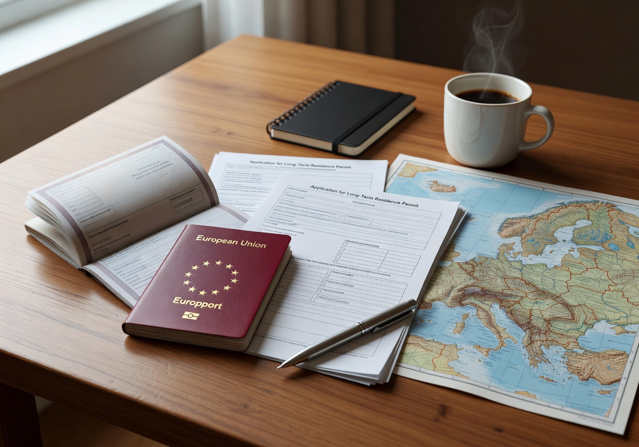 European passport and visa documents for relocation planning